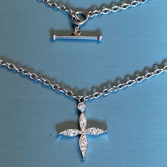 Designer CATHY WATERMAN Platinum PT900 & Diamond Star Cross Pendant Necklace - Picture 9 of 13
